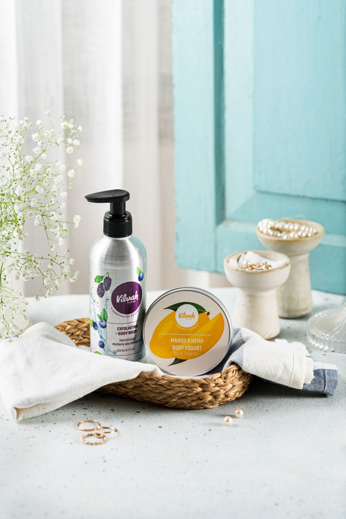 Set de produits de soin prepare pour publication